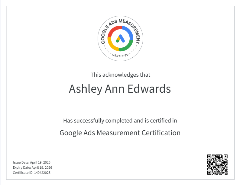Google Ads Certified Ashley Ann Edwards