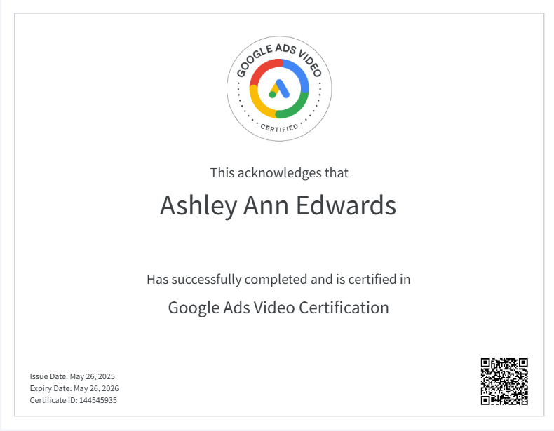 Google Ads Certified Ashley Ann Edwards